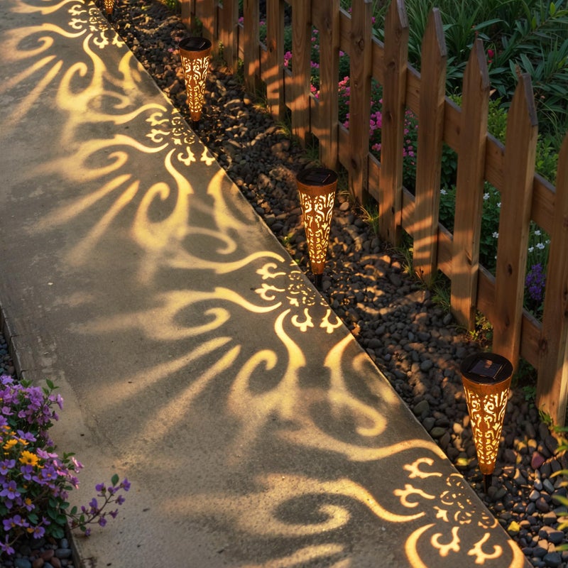 Go2garden 6Pcs Garden Solar Lights Outdoor Stakes Decorative Lighting for Yard, Pathway, Patio Decor Lawn Ornament (Red Copper) - Image 3